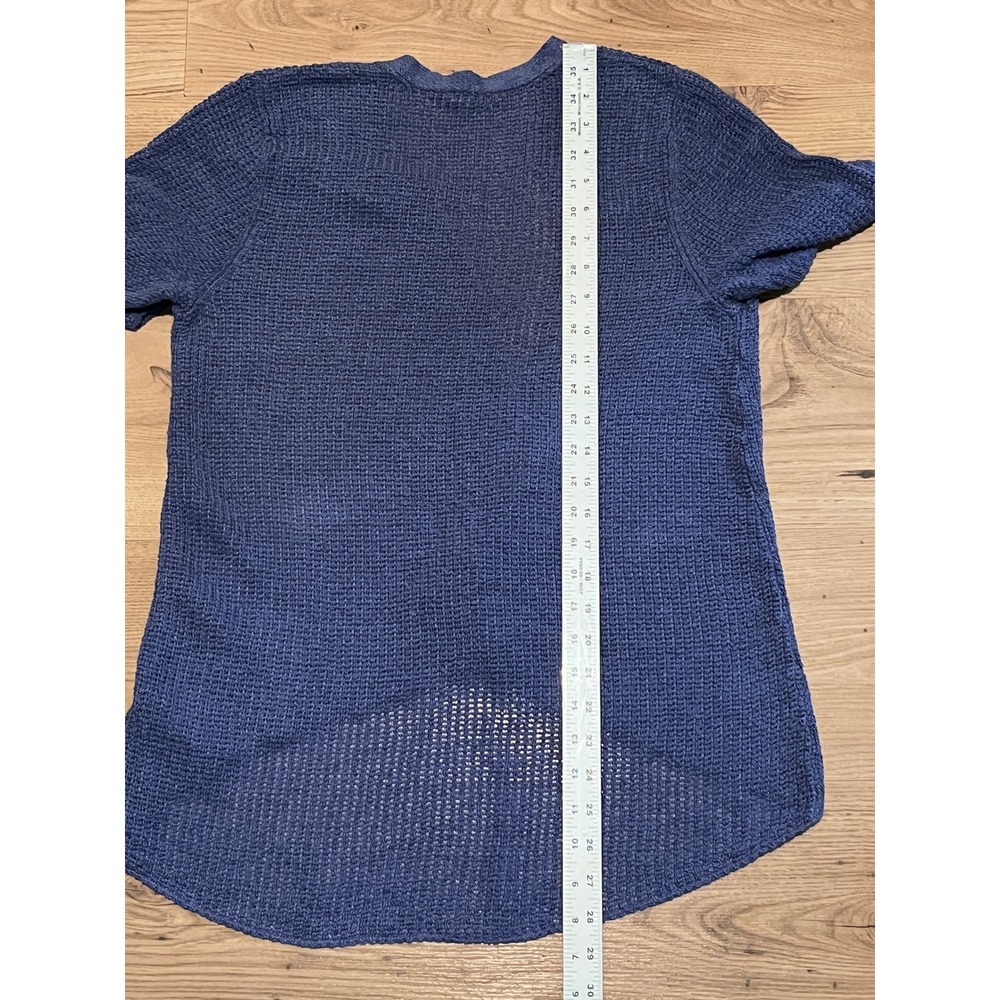 Eileen Fisher Cardigan L Purple Open Front Textured Knit High Low Short Sleeve - Picture 7 of 8